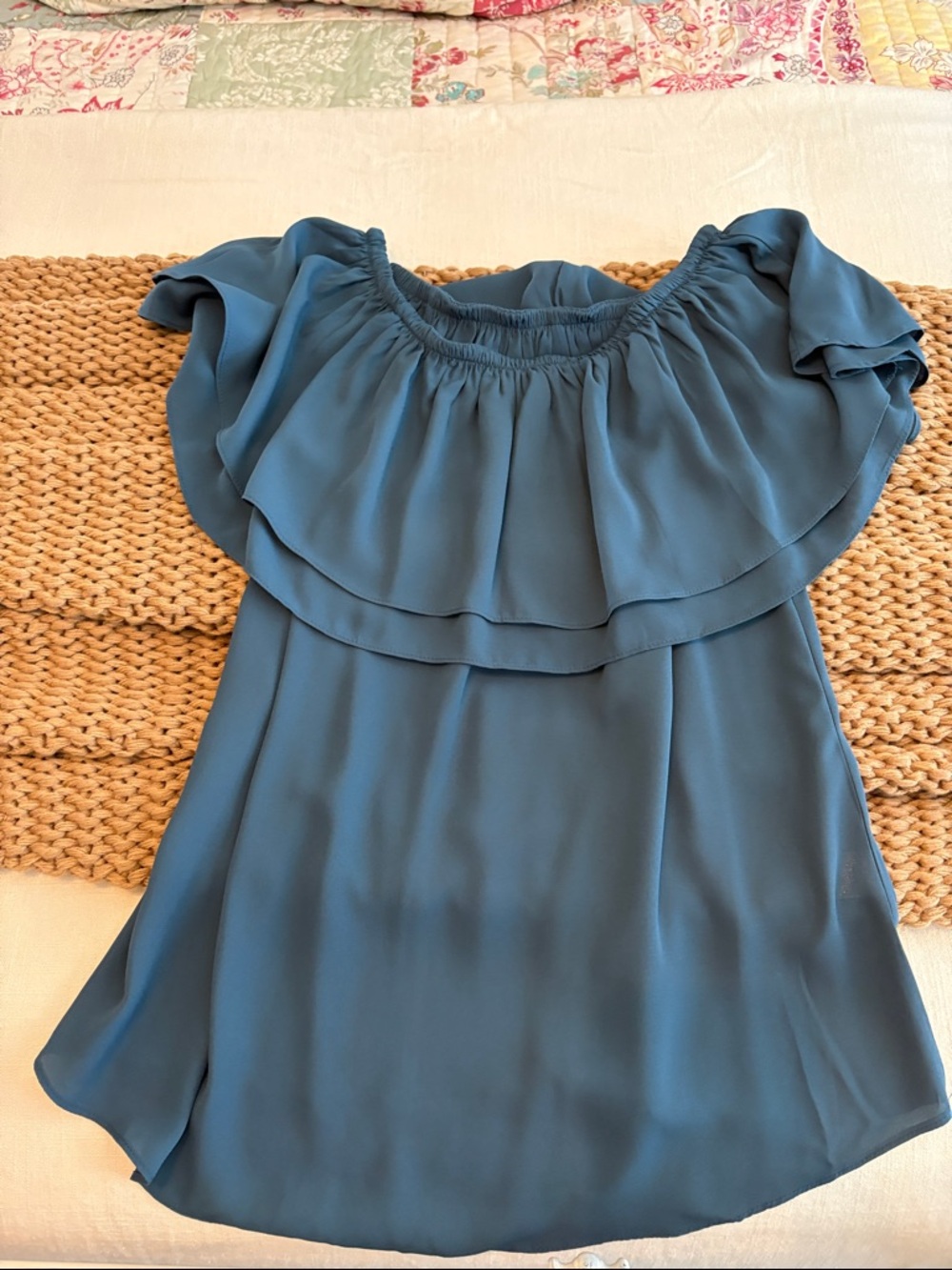 Ruffled Off-Shoulder Blouse in Teal